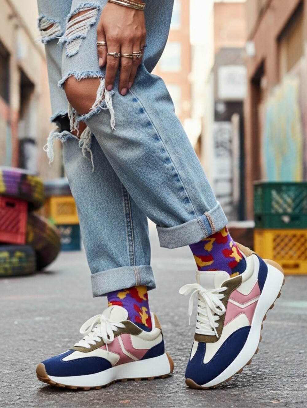 Steve Madden 9 Multicolor Retro Eclectic Grandpa Punk Streetwear Sporty Sneaker
